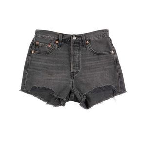 LEVI'S Button Fly 501 Jean Shorts Size 25 Black Stone Wash Distressed